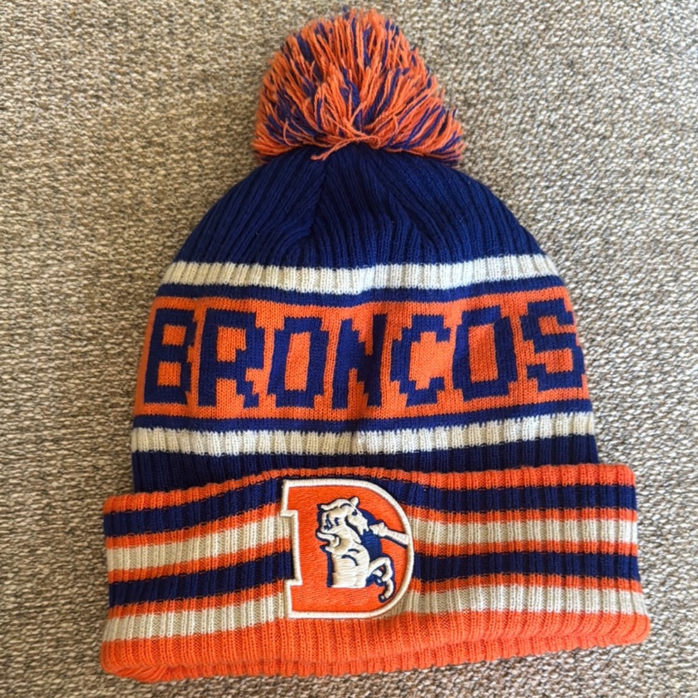 Broncos Kids Pom-Pom Beanie - Blue and Orange